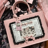 Vintage Sweet Pink Handbags For Women Classic Large Capacity Lolita Bow Shoulder Bag Teenage Girls