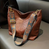 Wide Geometric Strap Bag Large Capacity Crossbody For Girls Retro Fashion Shoulder