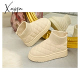 Winter Women’s Velvet Thickening New Fashion Short-Tube Slip-On Warm Bread Cotton Shoes Boots