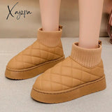 Winter Women’s Velvet Thickening New Fashion Short-Tube Slip-On Warm Bread Cotton Shoes Boots