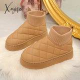 Winter Women’s Velvet Thickening New Fashion Short-Tube Slip-On Warm Bread Cotton Shoes Boots