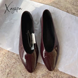 Withered French Fashion Elegant Texture Leather Flat Shoes Vintage Pointy Ballet Women’s Slip-On