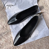 Withered French Fashion Elegant Texture Leather Flat Shoes Vintage Pointy Ballet Women’s Slip-On