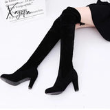 Women Boot Faux Suede Over The Knee Boots Lace Up Sexy High Heels Shoes Woman Female Slim Thigh