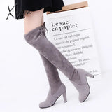 Women Boot Faux Suede Over The Knee Boots Lace Up Sexy High Heels Shoes Woman Female Slim Thigh