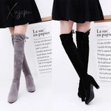 Women Boot Faux Suede Over The Knee Boots Lace Up Sexy High Heels Shoes Woman Female Slim Thigh