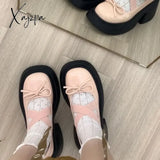 Women Bow Marie Jane Shoes Platform Fashion Mid Heels Sandals Autumn New Pumps Lolita Dress Casual