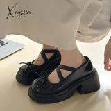 Women Bow Marie Jane Shoes Platform Fashion Mid Heels Sandals Autumn New Pumps Lolita Dress Casual