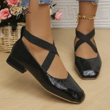 Women Genuine Leather Mary Janes Square Toe Flat Buckle Shallow Ladies Fashion Career Shoes Spring