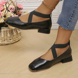 Women Genuine Leather Mary Janes Square Toe Flat Buckle Shallow Ladies Fashion Career Shoes Spring