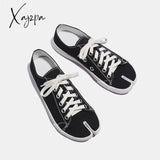 Women Split Toe Ninja Tabi Canvas Sneakers Woman Lace Up Casual Vulcanized Flats Ladies Round Toe Luxury Shoes