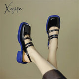 Women Summer Sandals Patent Leather Roman Casual Buckle Strap Shoes Gladiator Chunky Heel Sandalias