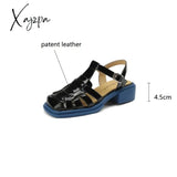 Women Summer Sandals Patent Leather Roman Casual Buckle Strap Shoes Gladiator Chunky Heel Sandalias