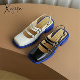 Women Summer Sandals Patent Leather Roman Casual Buckle Strap Shoes Gladiator Chunky Heel Sandalias