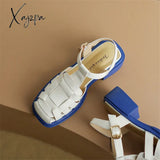 Women Summer Sandals Patent Leather Roman Casual Buckle Strap Shoes Gladiator Chunky Heel Sandalias