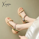 Women Summer Sandals Roman Casual Buckle Strap Shoes For Chunky Heel Mixed Color Zapatos Mujer