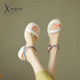 Women Summer Sandals Roman Casual Buckle Strap Shoes For Chunky Heel Mixed Color Zapatos Mujer