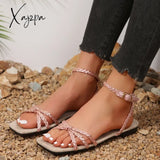 Women’s Flat Sandals New Pink Knitted Cross Young And Beautiful Popular Fashion Bottom Not Tiring