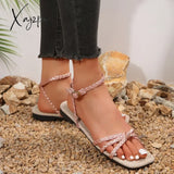 Women’s Flat Sandals New Pink Knitted Cross Young And Beautiful Popular Fashion Bottom Not Tiring