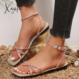 Women’s Flat Sandals New Pink Knitted Cross Young And Beautiful Popular Fashion Bottom Not Tiring