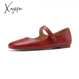 Women's Flat Shoes Genuine Leather 2024 New Spring Women's Mary Jane Shoes Red Literary Ballet Shoes Women