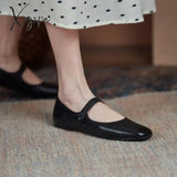 Women’s Flat Shoes Genuine Leather 2024 New Spring Mary Jane Red Literary Ballet Women