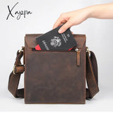 Xajzpa - 100% Genuine Leather Men Shoulder Bags Husband Retro Crazy Horse Male Messenger Crossbody