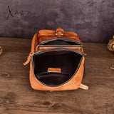 Xajzpa - 100% Genuine Leather Men’s Chest Bag Vintage Cow Crossbody Travel Sling Shoulder Bags