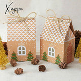Xajzpa - 10Pcs Christmas House Shape Candy Bags Christmas Gift Box Cookie Bags Packaging Boxes Christmas Tree Pendant Party Decorations