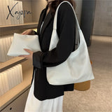 Xajzpa - 2 Sets Large Casual Totes Bag Soft Pu Leahter Shoulder Side Bags For Women Fashion Laides