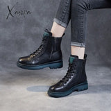 Xajzpa - 2023 Autumn Winter Warm Ankle Boots For Women Luxury Genuine Cow Leather Square Heel