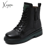 Xajzpa - 2023 Autumn Winter Warm Ankle Boots For Women Luxury Genuine Cow Leather Square Heel