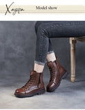 Xajzpa - 2023 Autumn Winter Warm Ankle Boots For Women Luxury Genuine Cow Leather Square Heel