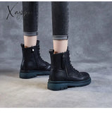 Xajzpa - 2023 Autumn Winter Warm Ankle Boots For Women Luxury Genuine Cow Leather Square Heel