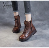 Xajzpa - 2023 Autumn Winter Warm Ankle Boots For Women Luxury Genuine Cow Leather Square Heel