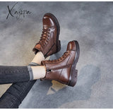 Xajzpa - 2023 Autumn Winter Warm Ankle Boots For Women Luxury Genuine Cow Leather Square Heel