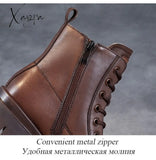 Xajzpa - 2023 Autumn Winter Warm Ankle Boots For Women Luxury Genuine Cow Leather Square Heel