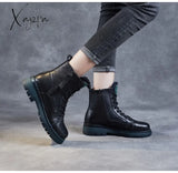 Xajzpa - 2023 Autumn Winter Warm Ankle Boots For Women Luxury Genuine Cow Leather Square Heel