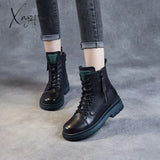 Xajzpa - 2023 Autumn Winter Warm Ankle Boots For Women Luxury Genuine Cow Leather Square Heel