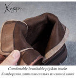 Xajzpa - 2023 Autumn Winter Warm Ankle Boots For Women Luxury Genuine Cow Leather Square Heel