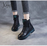 Xajzpa - 2023 Autumn Winter Warm Ankle Boots For Women Luxury Genuine Cow Leather Square Heel