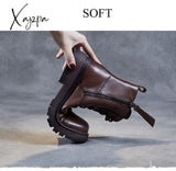 Xajzpa - 2023 Autumn Winter Warm Ankle Boots For Women Luxury Genuine Cow Leather Square Heel