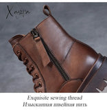 Xajzpa - 2023 Autumn Winter Warm Ankle Boots For Women Luxury Genuine Cow Leather Square Heel