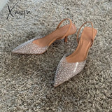 Xajzpa 2023 Fashion Summer Women High Heels Pearl Decoration Slingback Woman Pumps Pointed Toe