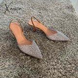 Xajzpa 2023 Fashion Summer Women High Heels Pearl Decoration Slingback Woman Pumps Pointed Toe