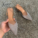 Xajzpa 2023 Fashion Summer Women High Heels Pearl Decoration Slingback Woman Pumps Pointed Toe