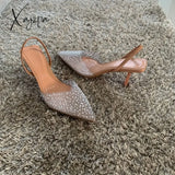 Xajzpa 2023 Fashion Summer Women High Heels Pearl Decoration Slingback Woman Pumps Pointed Toe