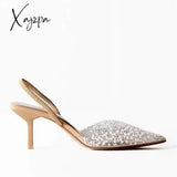 Xajzpa 2023 Fashion Summer Women High Heels Pearl Decoration Slingback Woman Pumps Pointed Toe