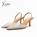 Xajzpa 2023 Fashion Summer Women High Heels Pearl Decoration Slingback Woman Pumps Pointed Toe High Heels Sandals Elegant Woman Shoes