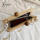 Xajzpa - 2023 Fashion Women Bag With Chain Wood Crossbody Summer Beach Shell Stone Pattern Pu